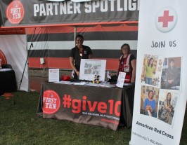 Browns intern Sydney Golic and Red Cross volunteer Carol Grant